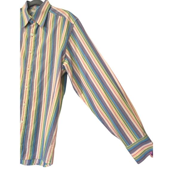 Robert Graham Shirt Men's Blue Striped Button Up Colorful Work Flip Cuff | M EUC - Picture 5 of 16